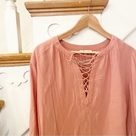 Madewell Neutral Peach Long Sleeve Lace Up Peasant Top Size S - Picture 3 of 6